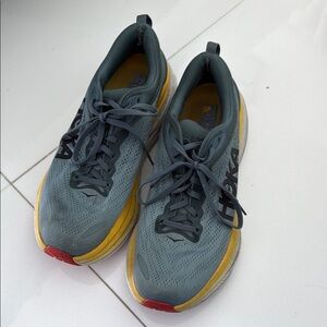 Hoka Gray and Yellow Bondi 8
